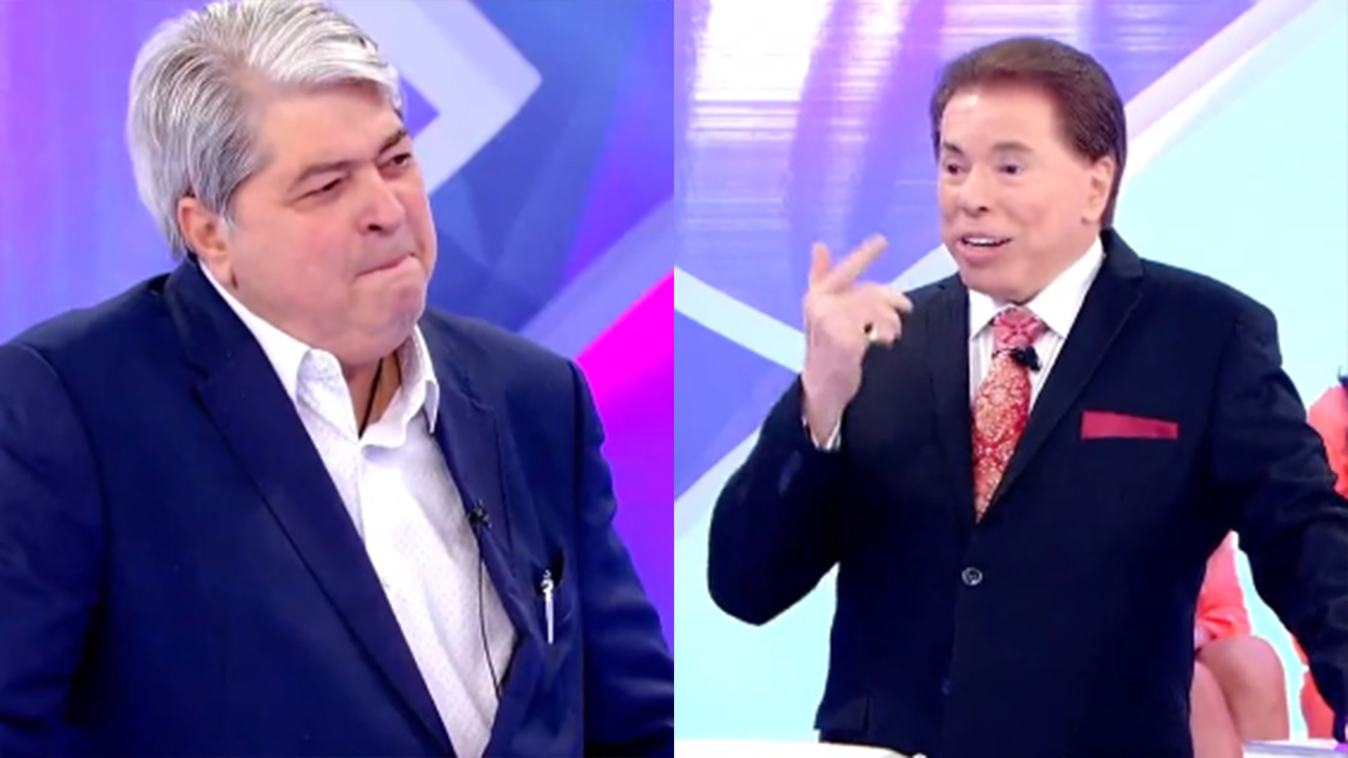 Datena fica com os olhos de cheios de lágrimas ao ouvir elogios de Silvio Santos