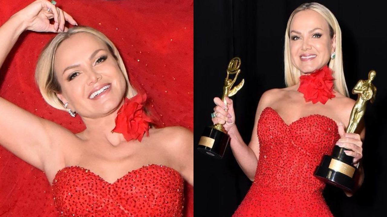 Eliana arrasa com look vermelho poderoso no Trófeu Imprensa: ”Que elegância!”
