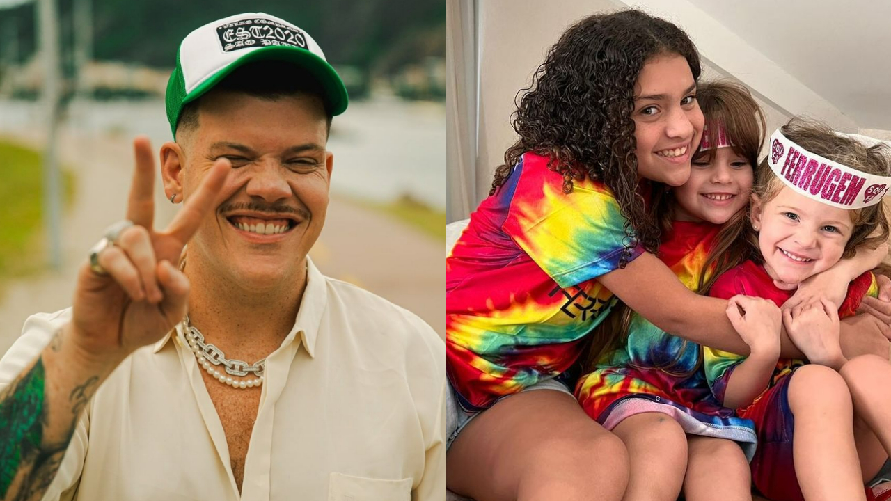 Ferrugem canta música em homenagem as filhas ao recebê-las no palco durante um show