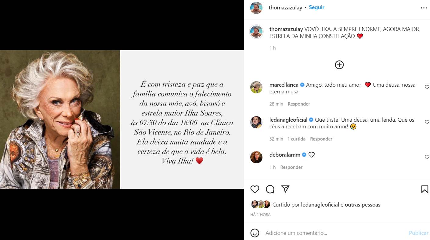 Neto de Ilka Soares lamenta a morte da avó
