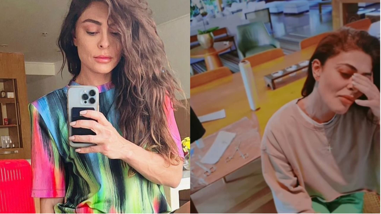 Juliana Paes sofre ao fazer furo na orelha: ”Nada de desistir”