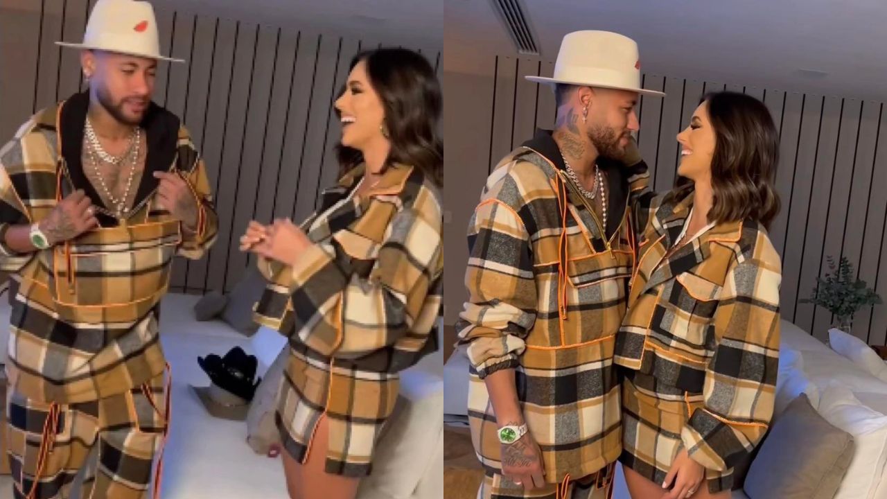 Neymar e sua namorada, Bruna Biancardi combinam looks para Arraial