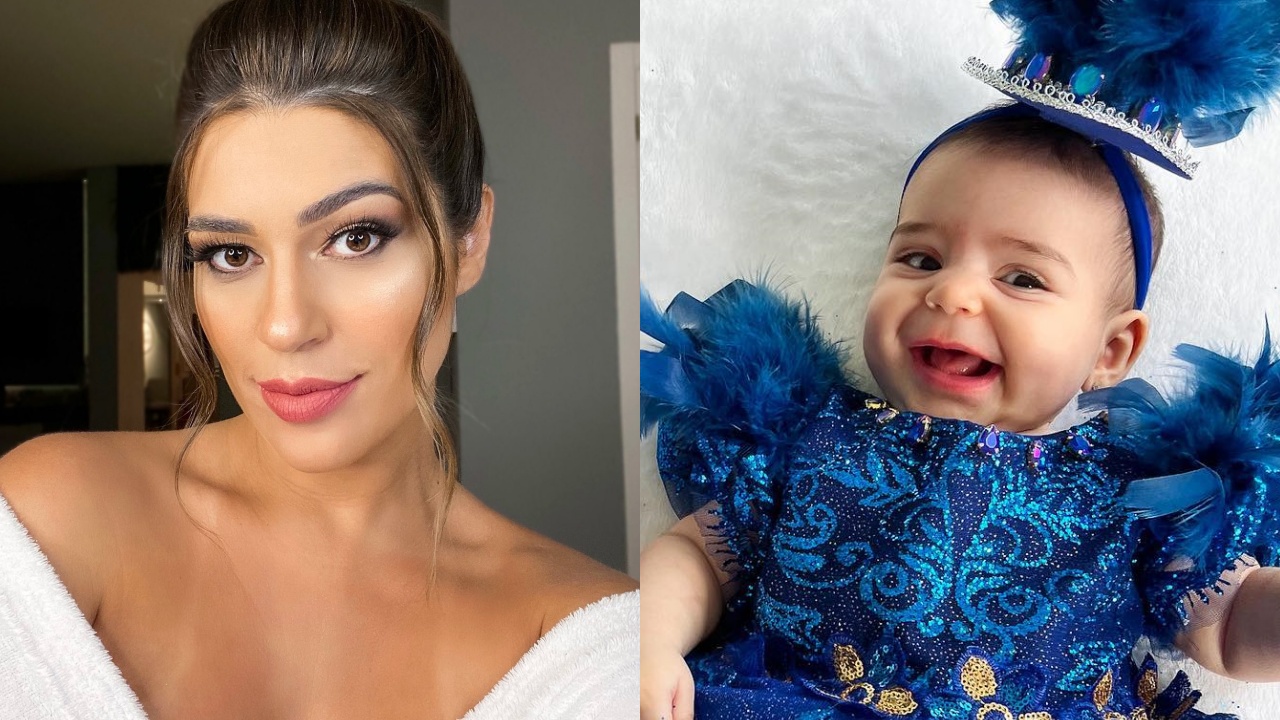 Inspirada no Festival Folclórico de Parintins, Vivian Amorim celebra o quinto mês da filha, Malu