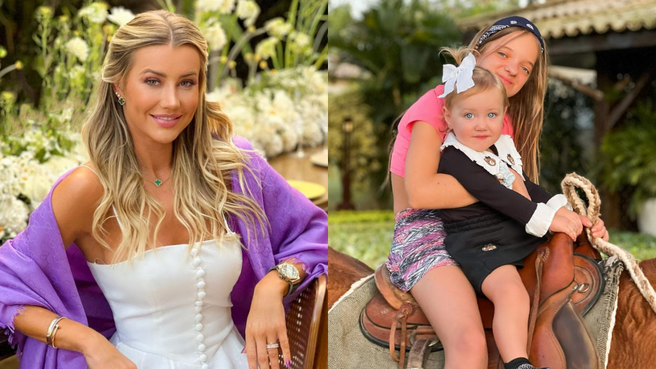 Ana Paula Siebert esbanja fofura ao surgir com a filha, Vicky e com a enteada, Rafaella, durante domingo em família