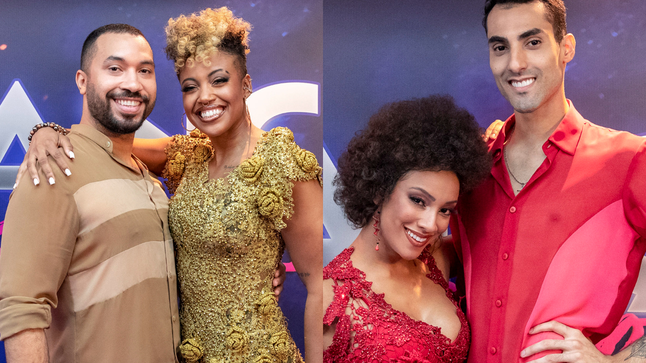 Gil do Vigor e Douglas Souza se divertem com suas companheiras nos bastidores da ‘Danças dos Famosos’
