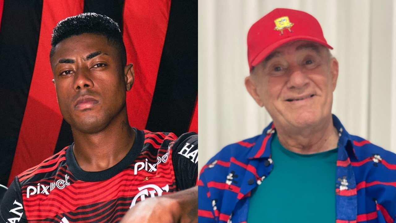 Bruno Henrique, do Flamengo, se encontra com Renato Aragão: ”Sou fã”