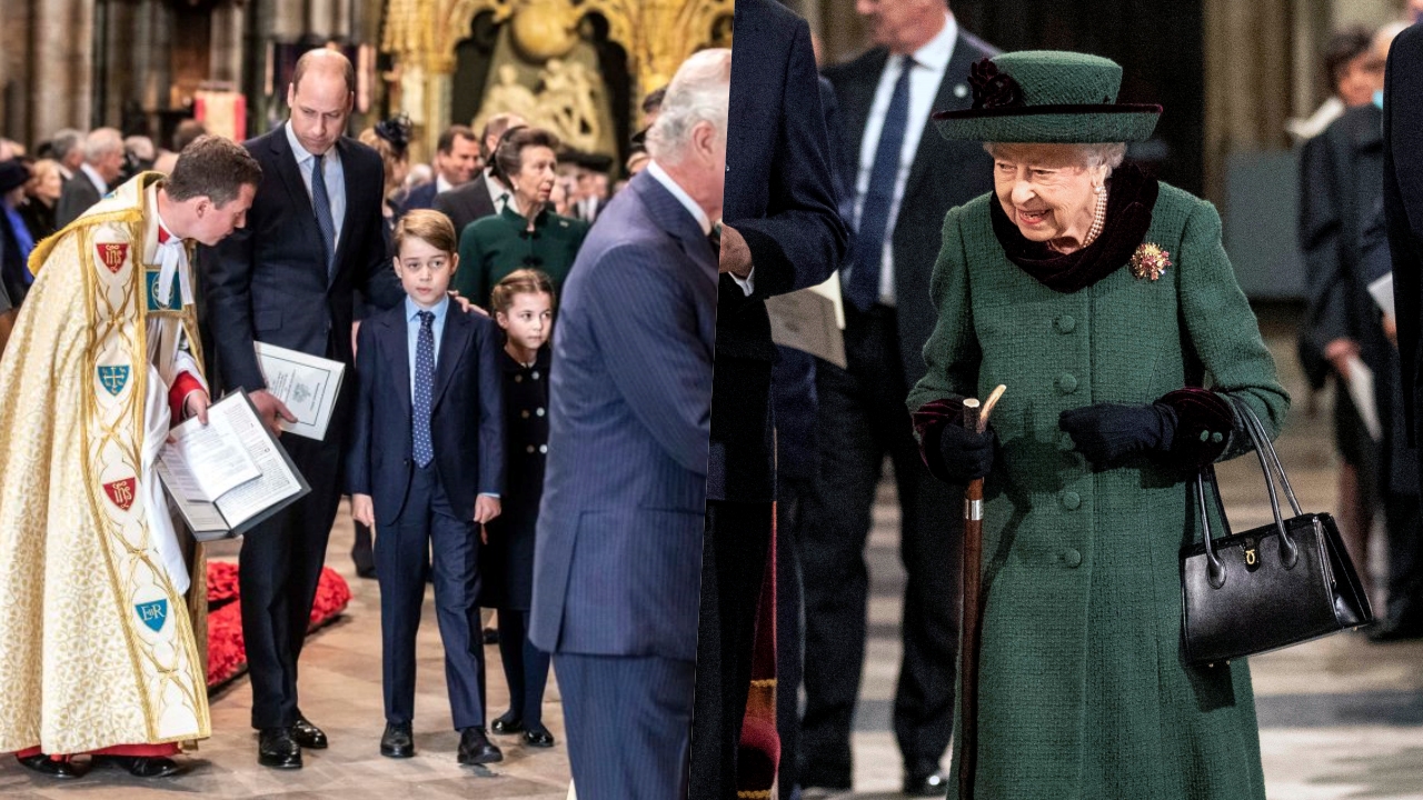 Rainha Elizabeth II, Príncipe William e Kate Middleton comparecem à missa em memória do Príncipe Philip