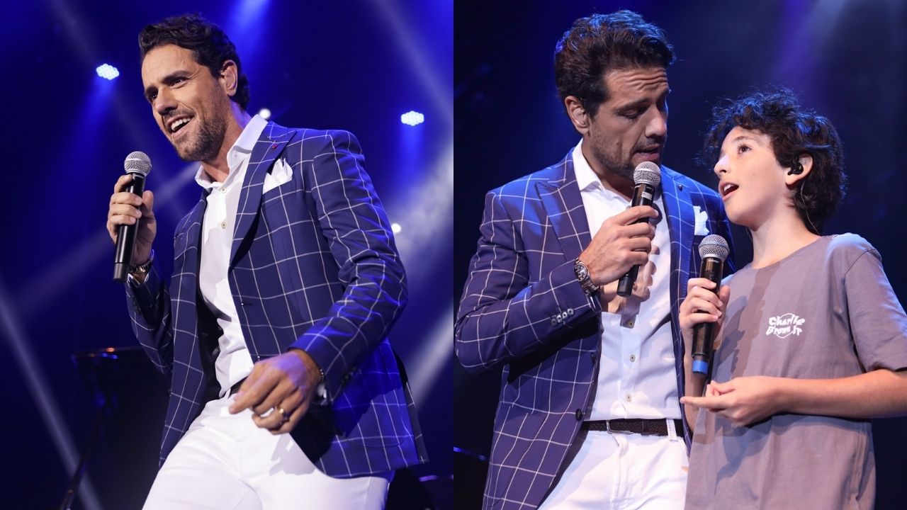 Filho de Marcos Mion Stefano canta ao lado de Thiago Arancam em SP e ganha aplausos do pai
