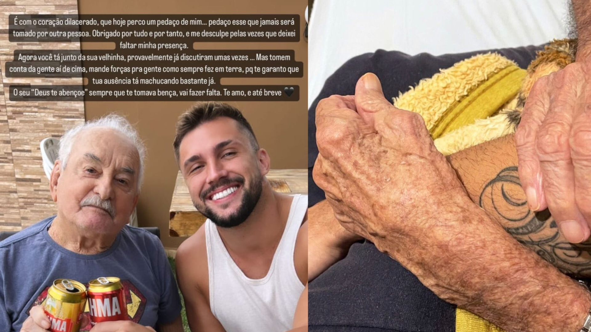 Ex-BBB Arthur Picoli lamenta perda do avô nas redes sociais: “Vai fazer falta!”