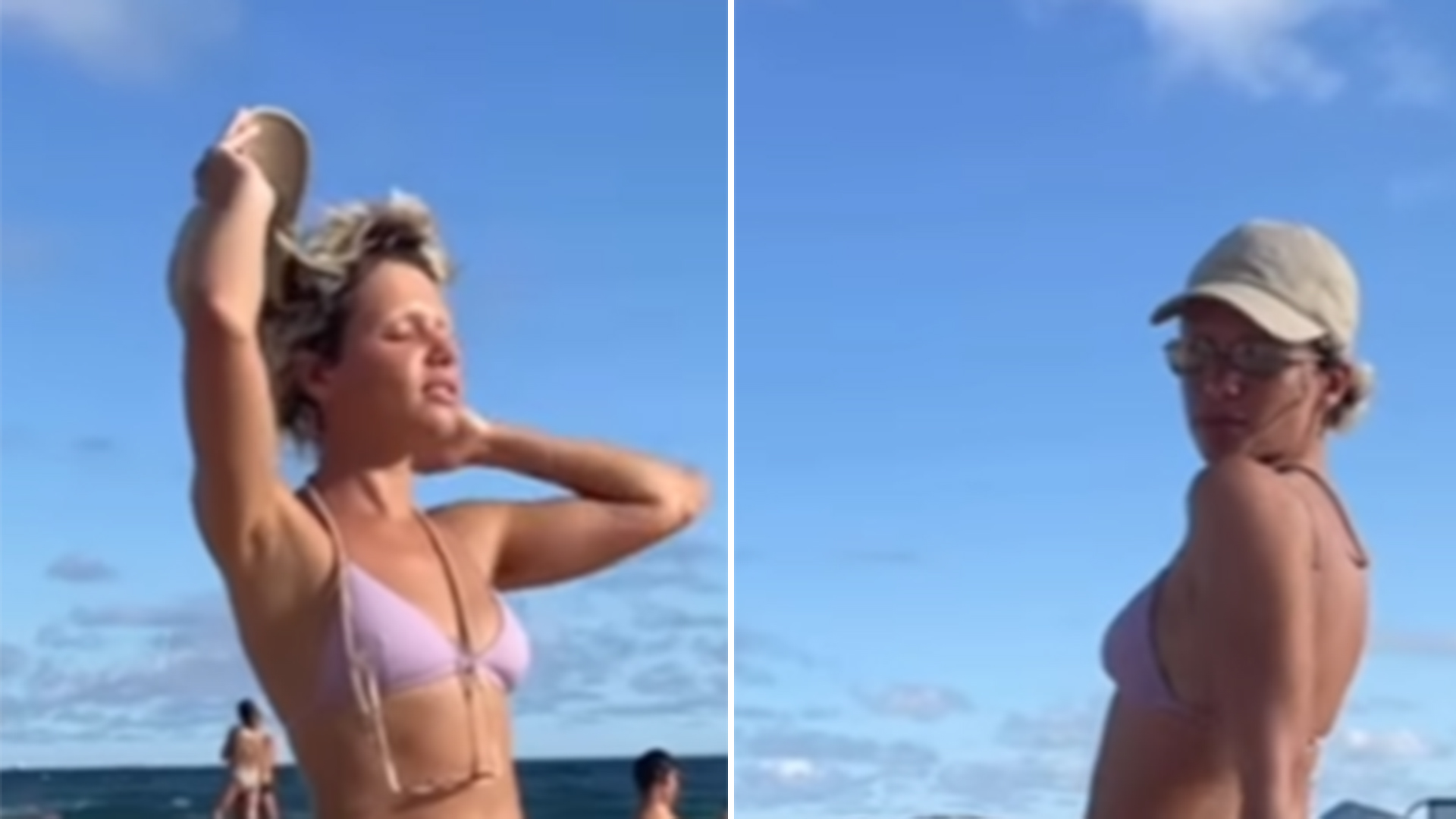 De biquíni lilás, Bruna Linzmeyer ostenta sua beleza deslumbrante