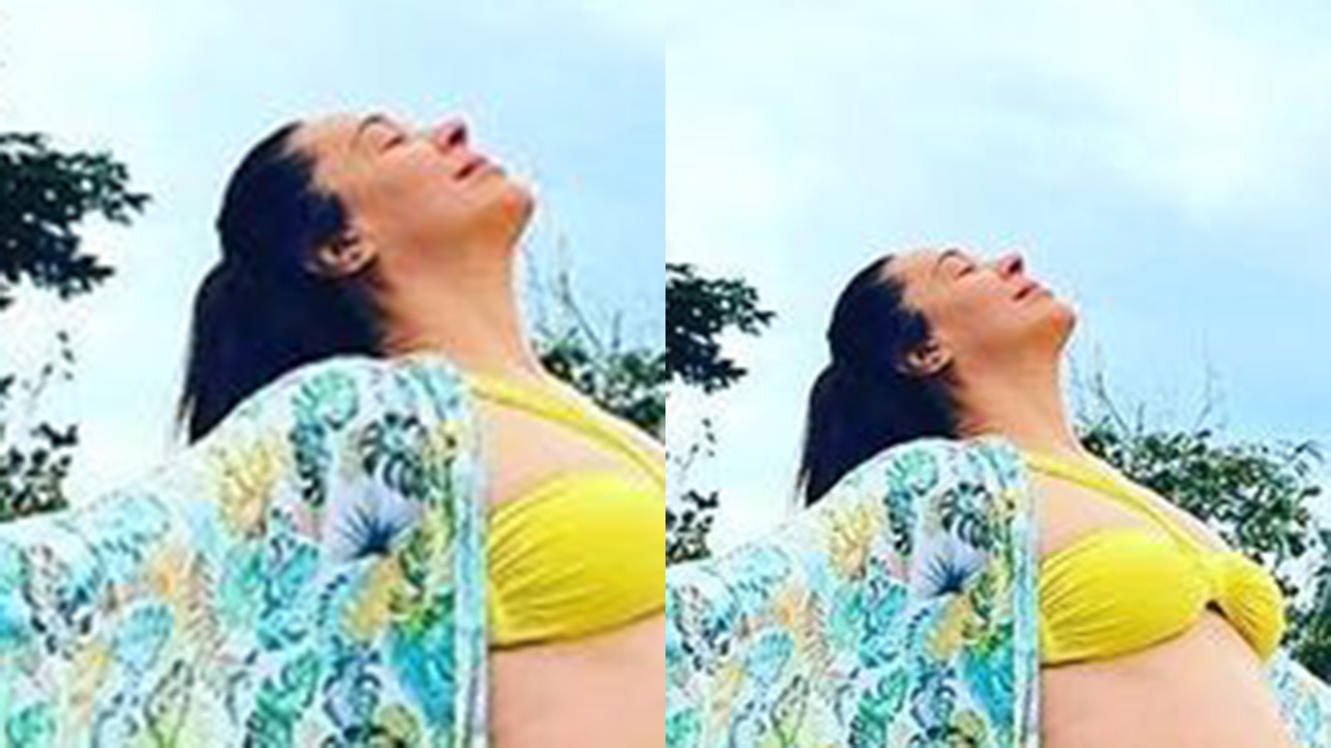 De biquíni, Claudia Raia exibe o barrigão de grávida em dia ao ar livre