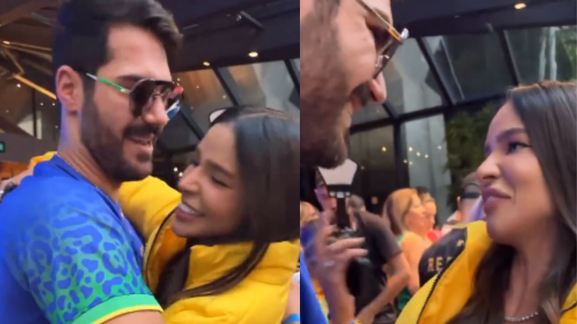 Shayan e Kerline são flagrados aos beijos durante evento da Copa