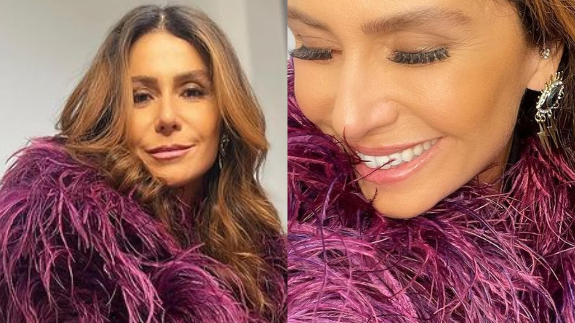 Giovanna Antonelli deixa pernas à mostra ao posar com look de plumas e botas: ”Basiquinha”