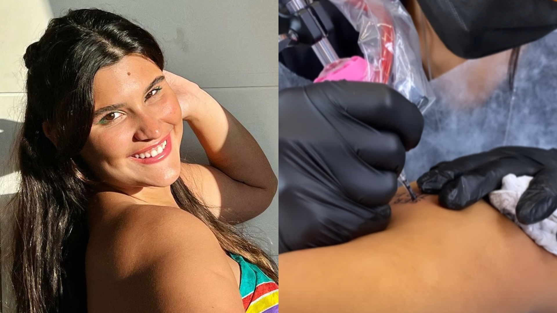 Giulia Costa, filha de Flávia Alessandra, faz tatuagem com a letra da irmã mais nova