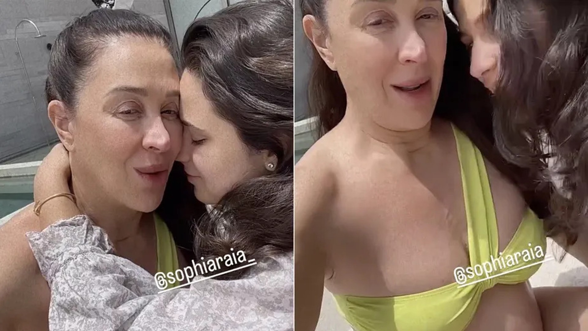 Grávida, Cláudia Raia recebe carinho na barriga pela filha, Sophia