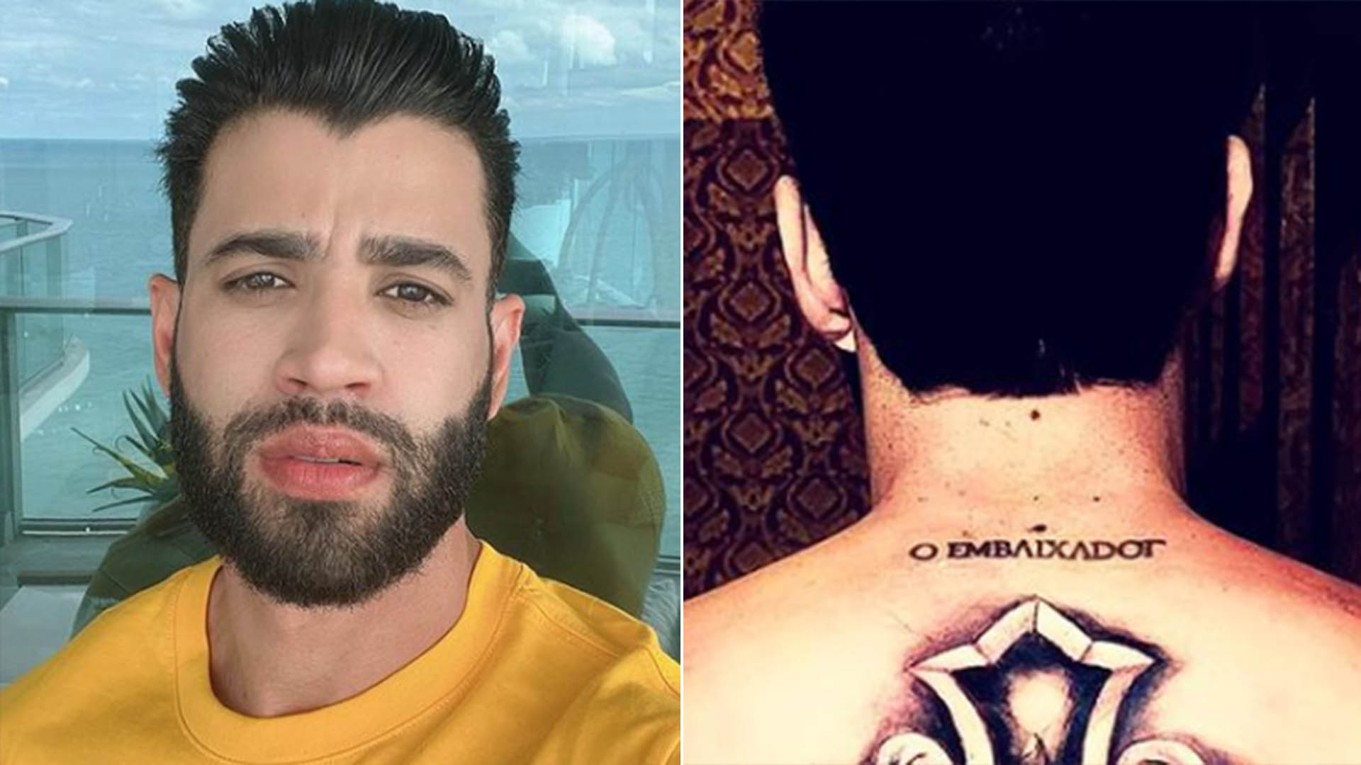 Gusttavo Lima exibe tatuagem gigante nas costas