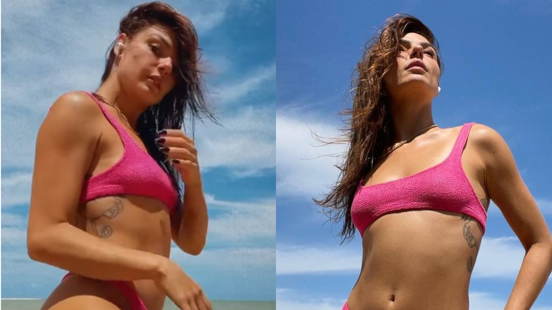 De biquíni cavado, Isis Valverde empina o bumbum e exibe cinturinha na praia: ”Sereia”