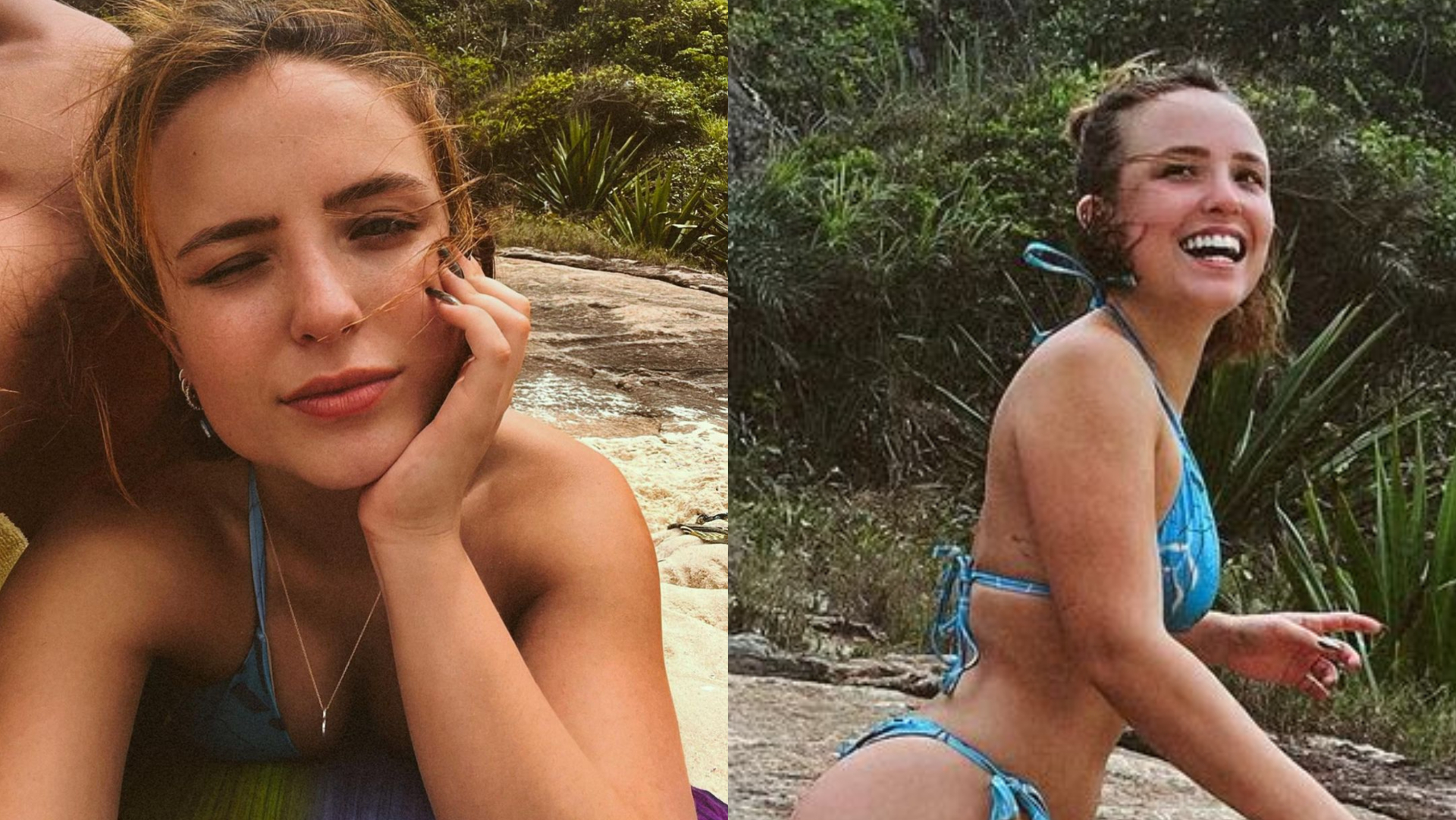 De biquíni azul, Larissa Manoela esbanja beleza em dia de praia e web elogia: ”Corpo de milhões”