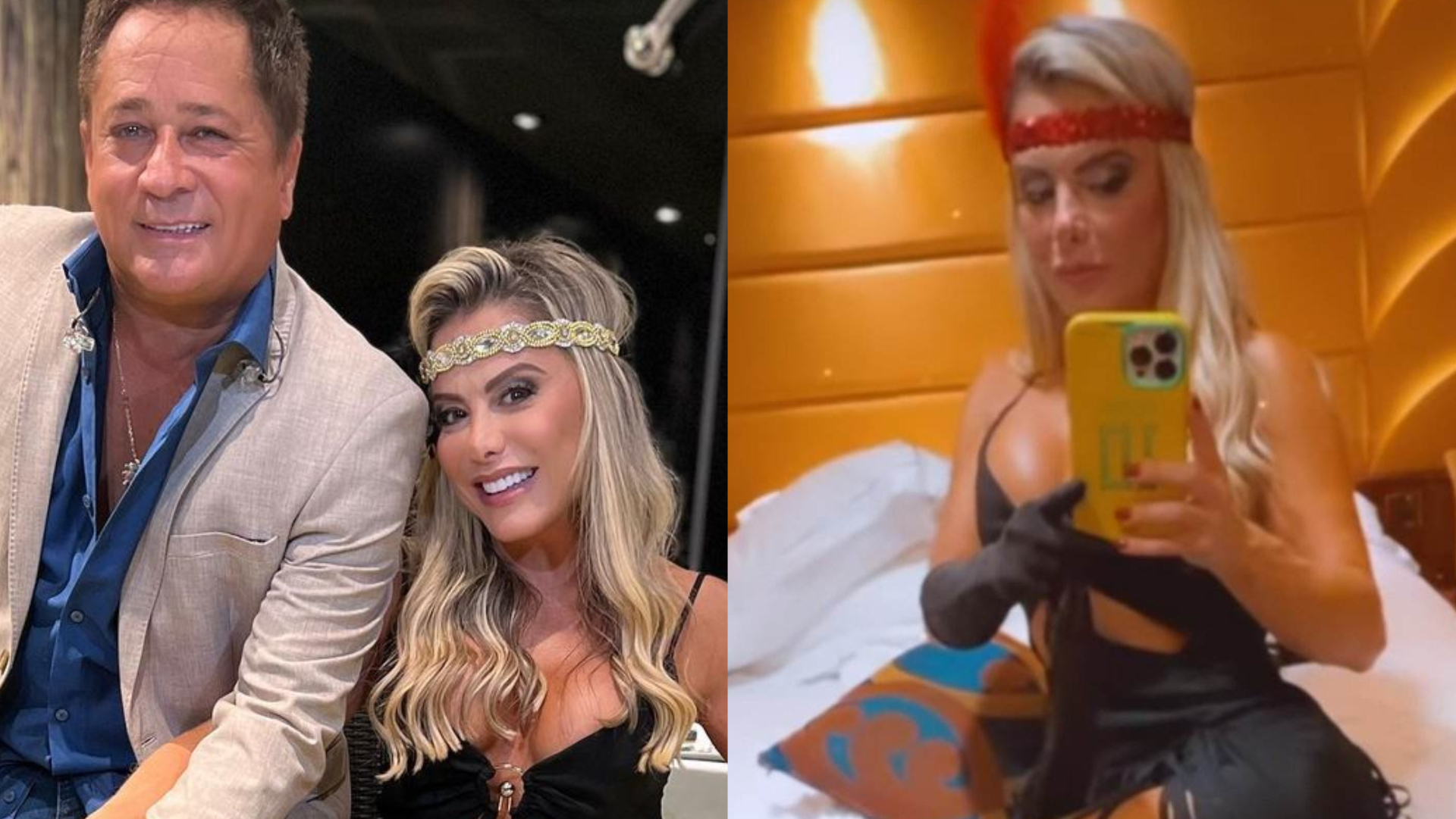 De vestido decotado, Poliana Rocha surge arrasadora no show de Leonardo em navio