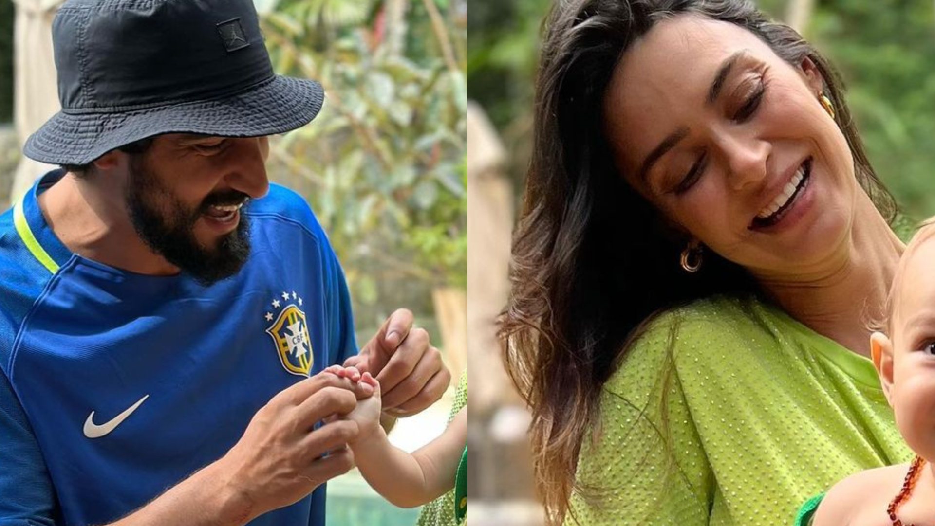 Vestidos com camisa da seleção brasileira, Renato Góes posa com Thaila Ayala e o filho: ”Meu hexa já veio”