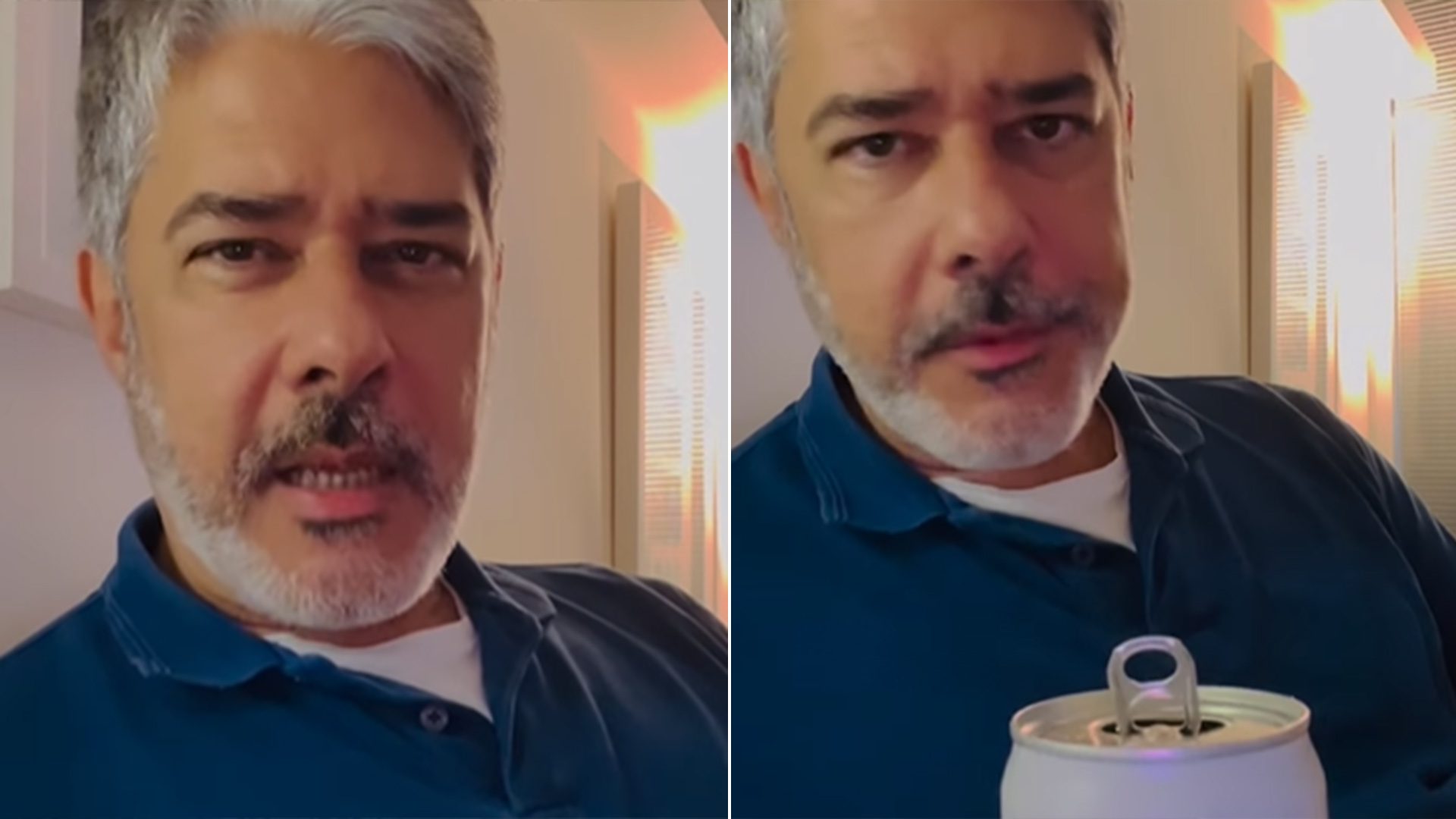 William Bonner brinca com meme da latinha de água