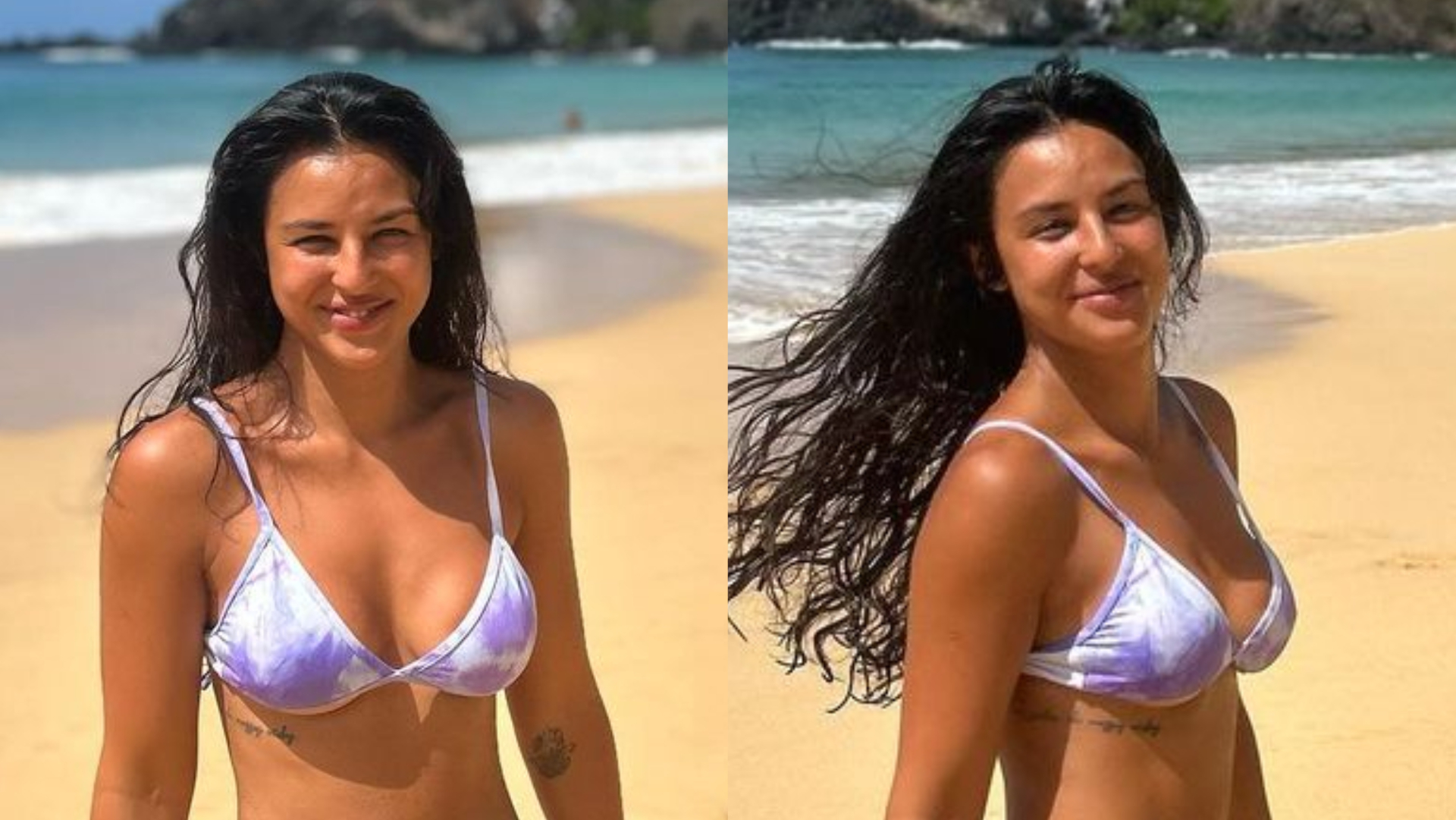 Em Noronha, Yanna Lavigne esbanja beleza natural de biquíni tie-dye: ”Corpo perfeito”