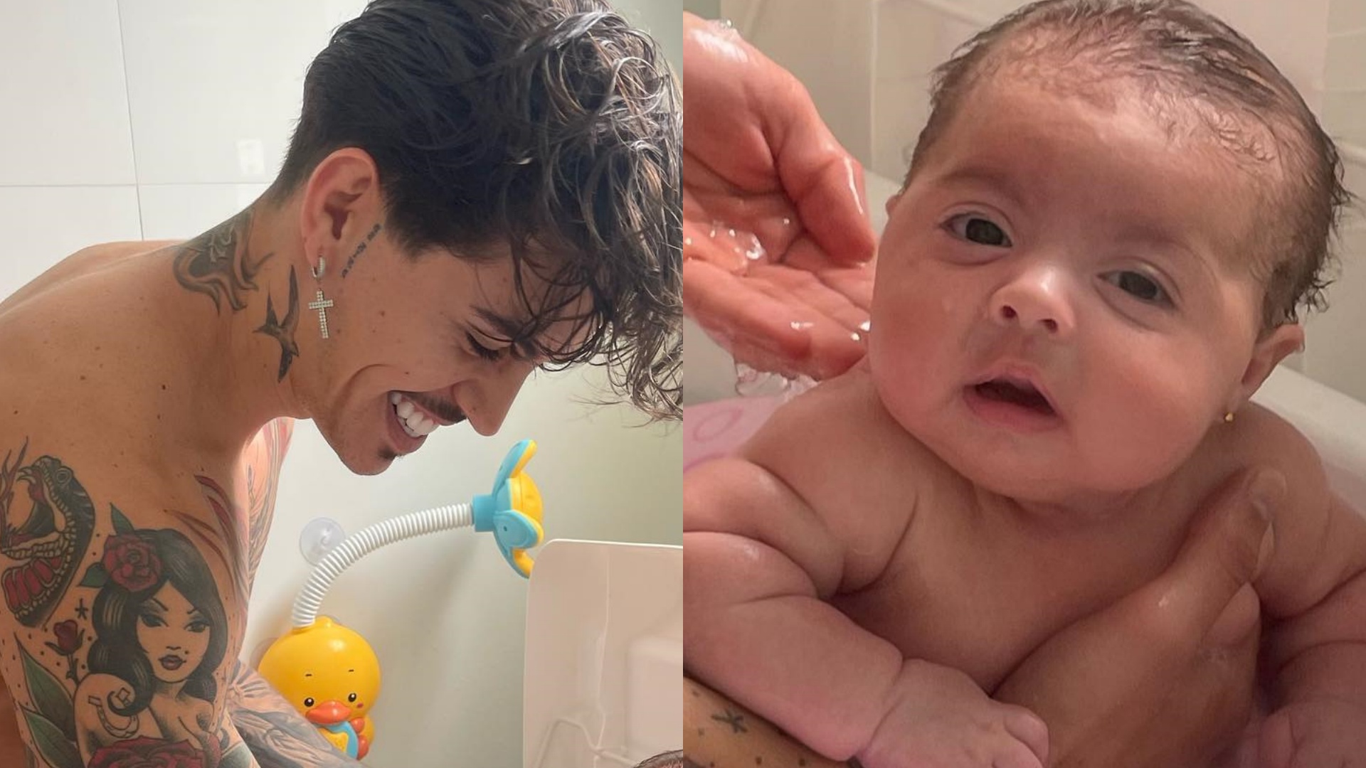 Biel explode o fofurômetro ao surgir dando banho na filha, Pietra: “Que lindeza”