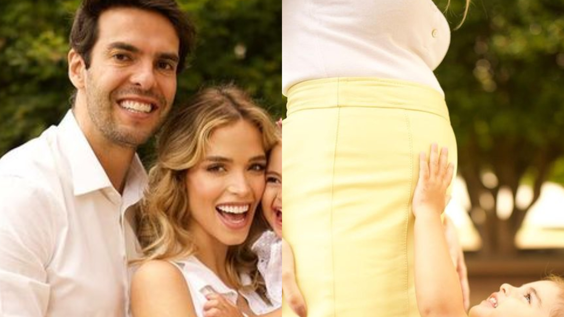 Grávida, Carol Dias posta fotos com Kaká e Esther e baba: ”Não aguento essa irmã mais velha”