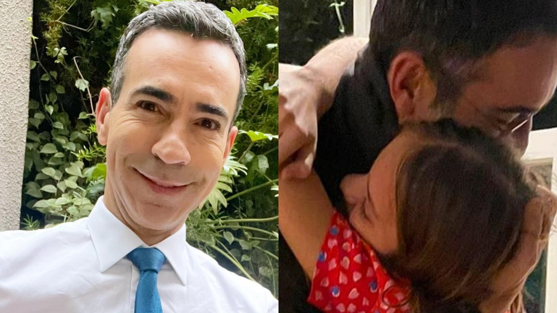 Cesar Tralli surge em clique fofo com a filha e a enteada: “Este amor que me segura em pé”