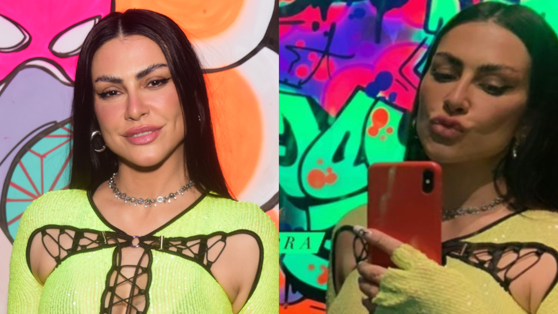 Cleo aposta em vestido neon curtinho para festa em comemoração aos 40 anos