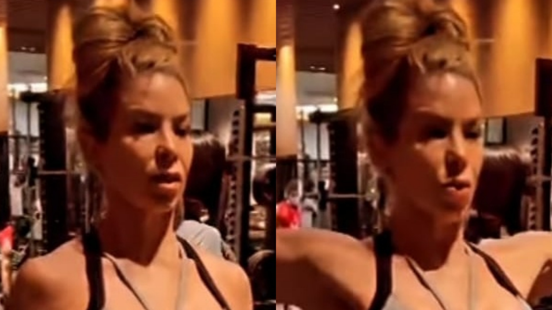 Com top decotado, Danielle Winits ostenta corpaço em treino na academia: “Gata”