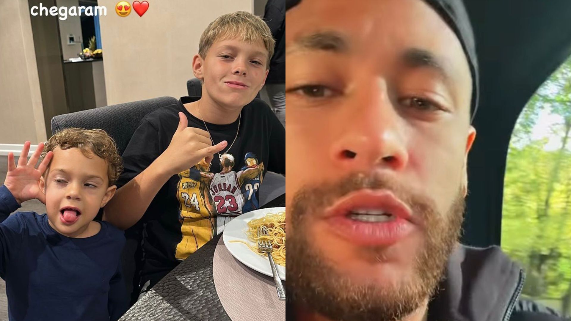 Neymar se derrete ao receber a visita do filho, Davi Lucca, e do caçula de Carol Dantas