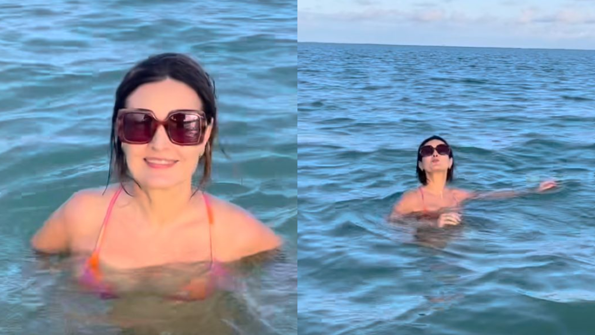 De biquíni, Fátima Bernardes surge no mar e agradece carinho: ”Minha gratidão”
