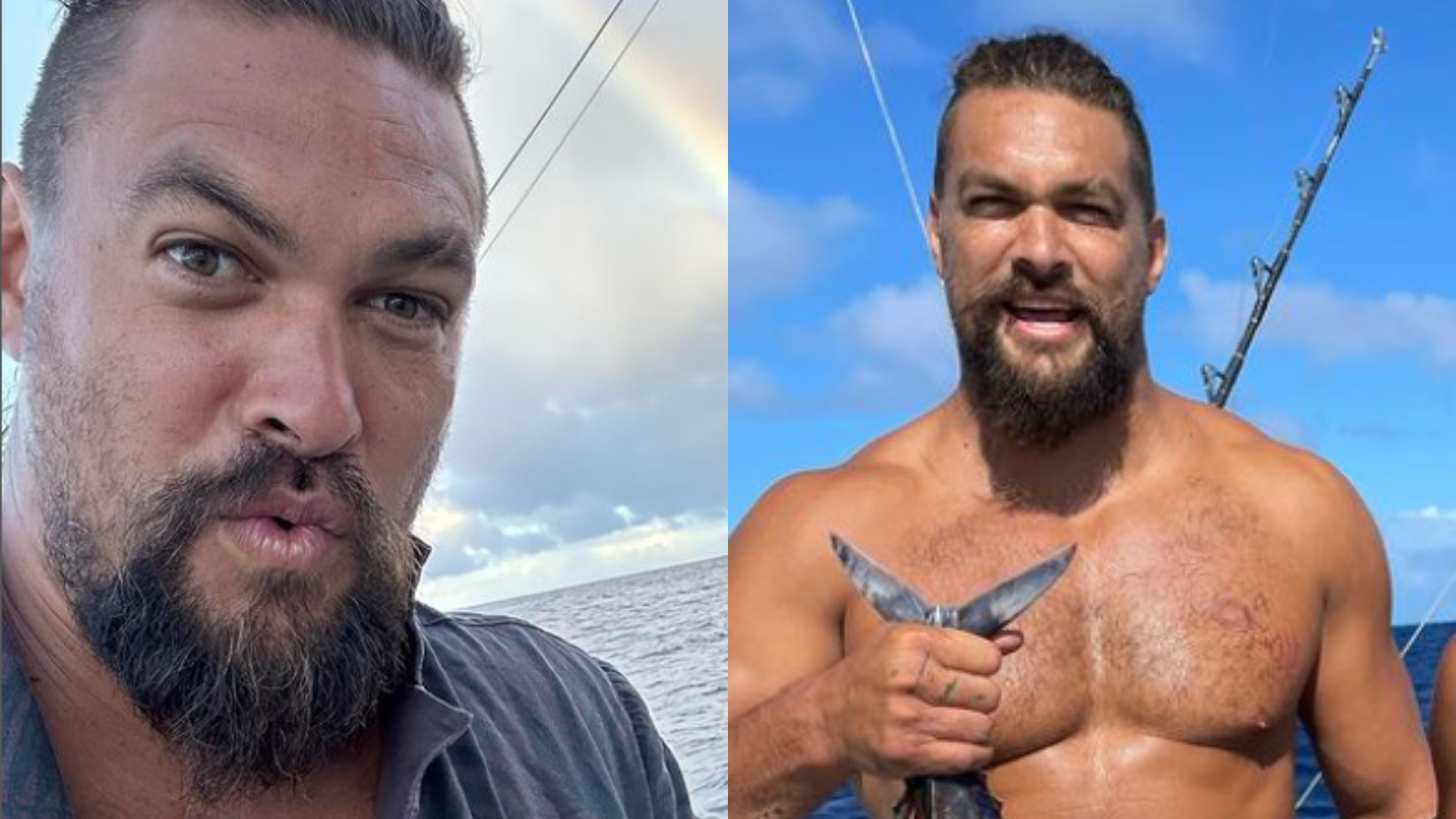 Jason Momoa, o Aquaman, aparece pescando com bumbum de fora