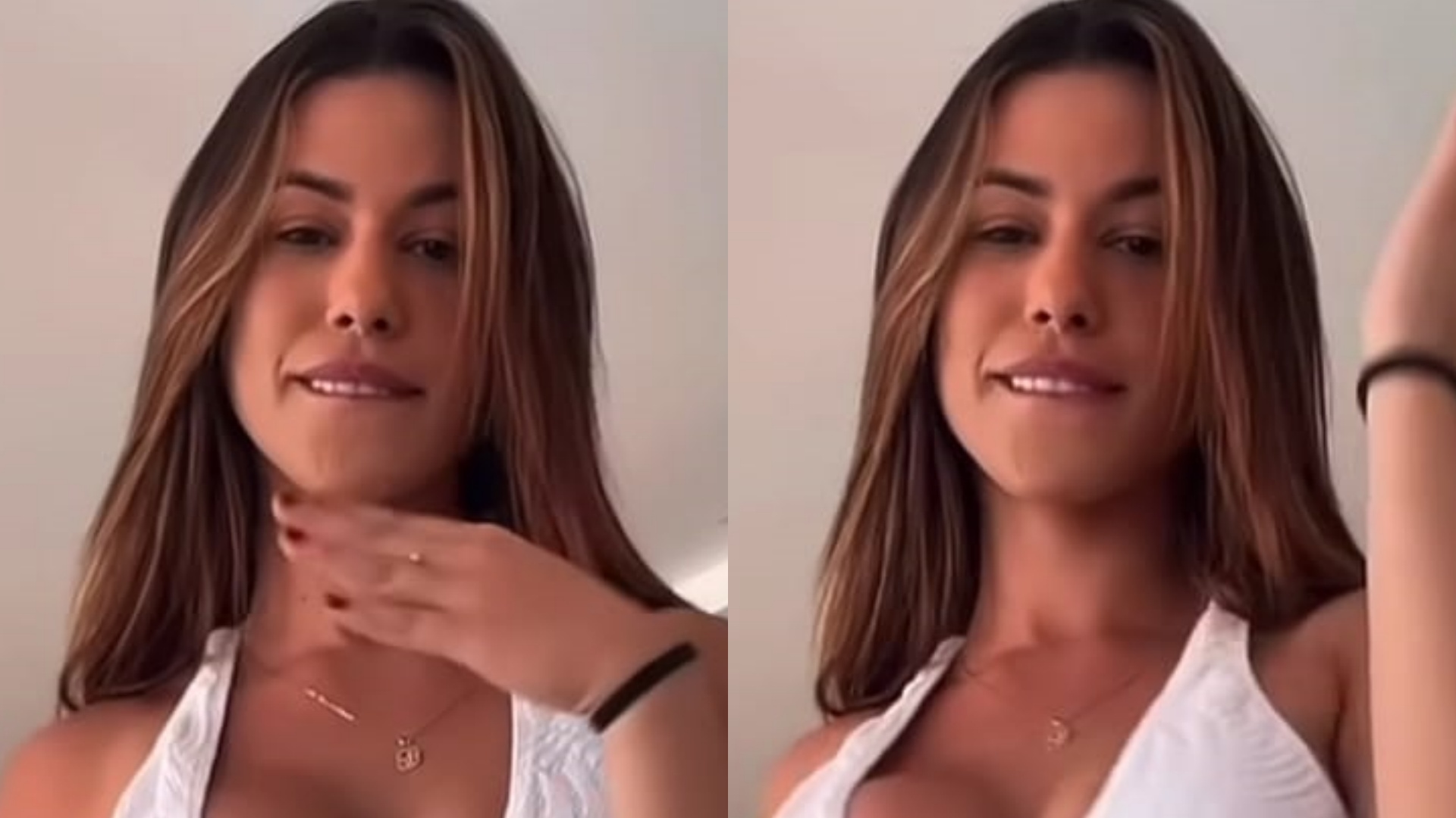 Ex-BBB Larissa Tomásia sensualiza em vídeo de top decotado: “Mulherão”