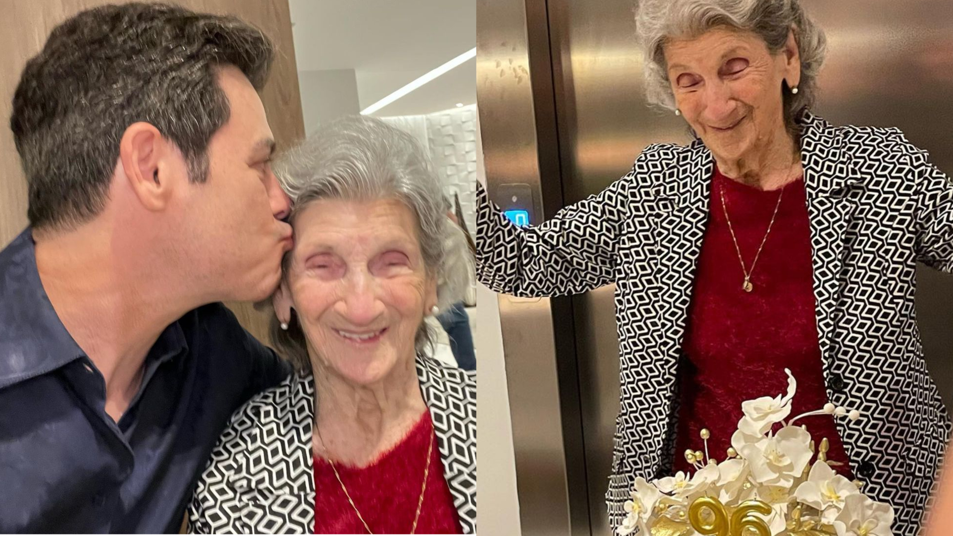 Mãe de Celso Portiolli ganha festão para celebrar seus 96 anos: ”Com muita saúde”