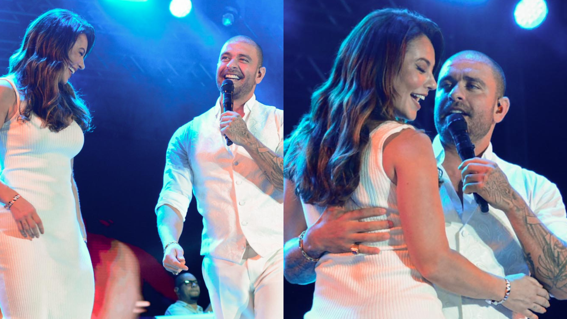 Paolla Oliveira e Diogo Nogueira dançam juntinhos e trocam beijo em show no Rio