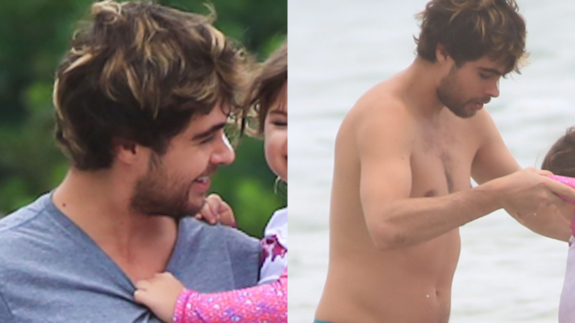 Rafael Vitti se diverte em dia na praia com a filha, Clara Maria