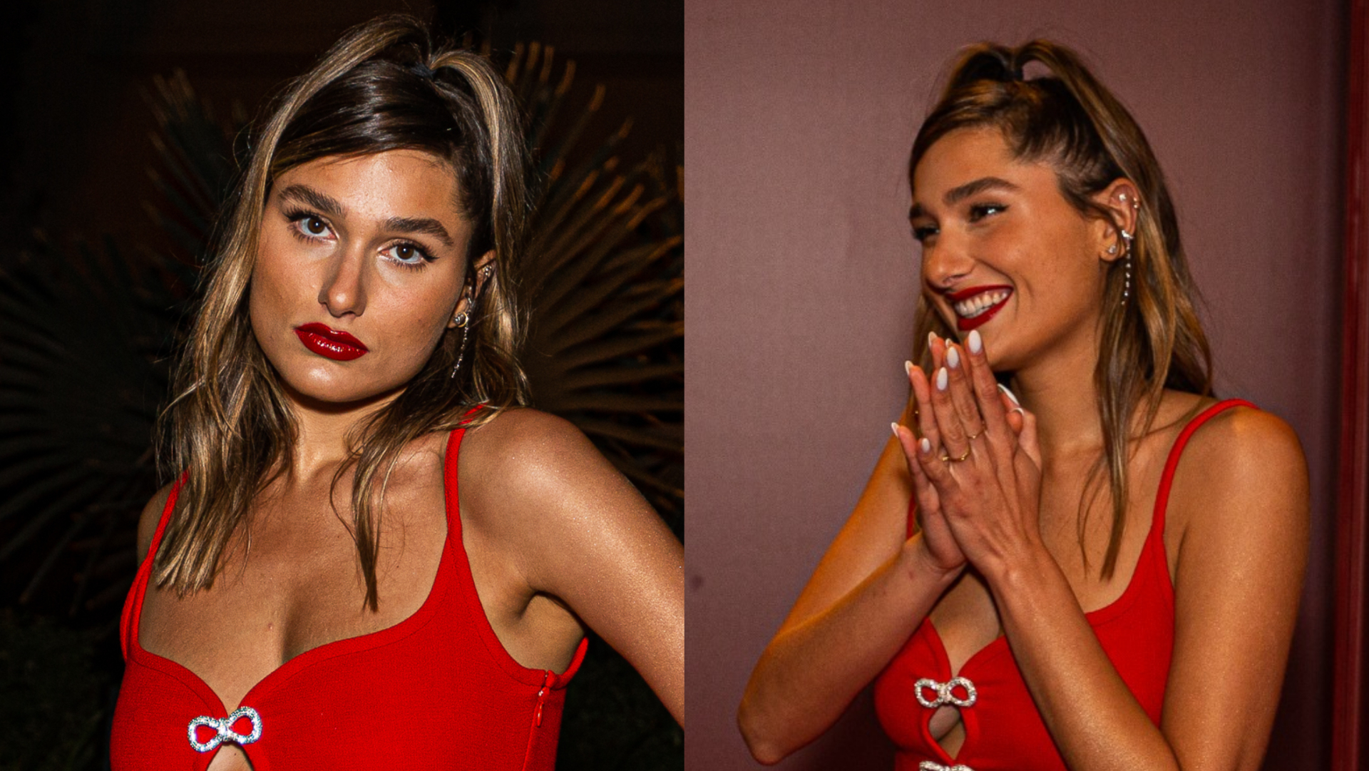Sasha Meneghel aposta em vestido vermelho curtinho com decotão para evento