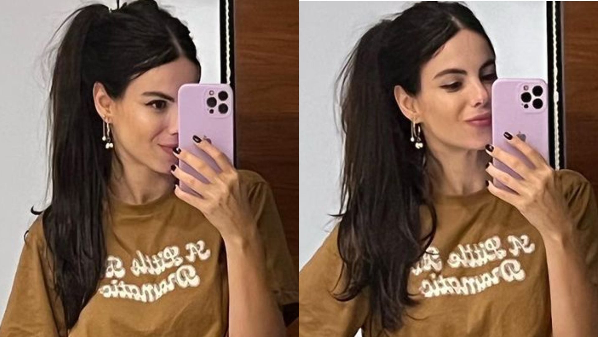 De saia curtinha, Sthefany Brito aposta em look com tons terrosos e brinca: ”A mãe saiu sem o filho”