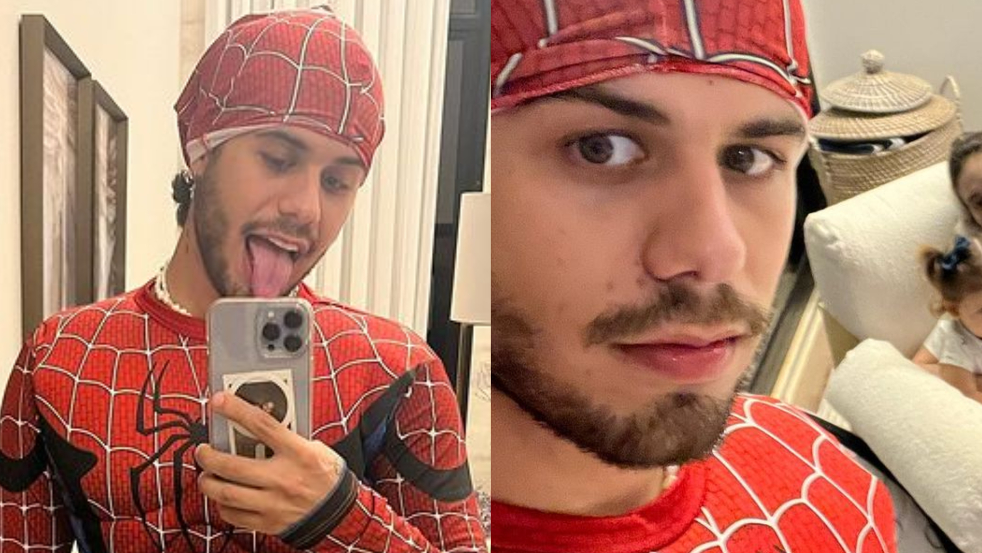Zé Felipe surge fantasiado de Homem-Aranha e mostra diversão com a família