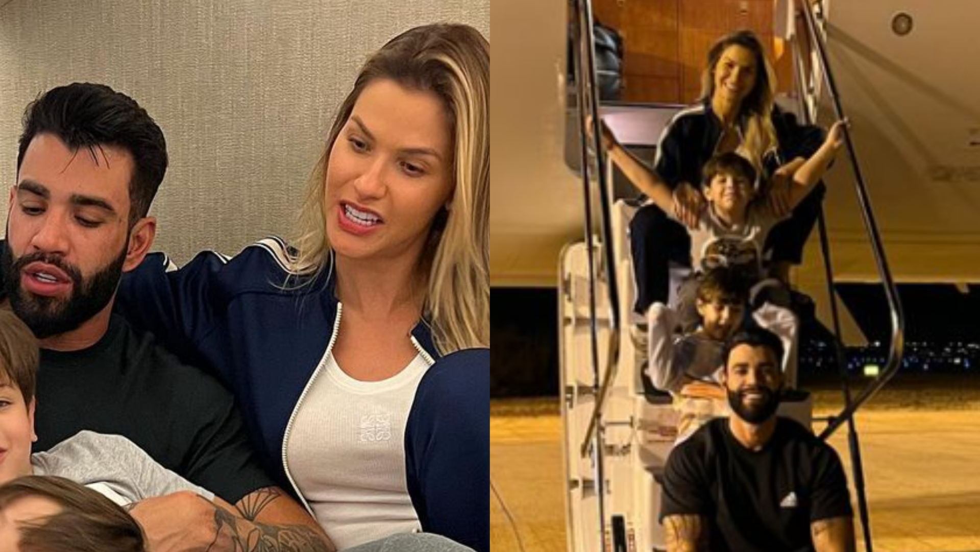 Andressa Suita encanta ao posar com Gusttavo Lima e os filhos em jatinho: ”Lindos”
