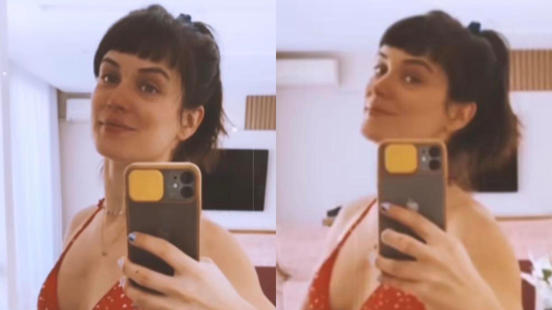 Bianca Bin ostenta abdômen sarado em fotos de biquíni vermelho: ”Perfeita”