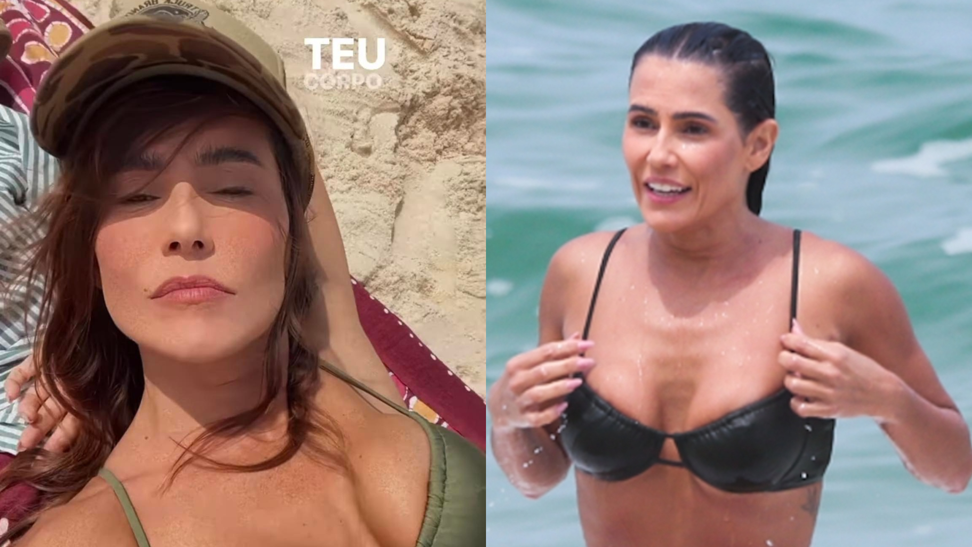De biquíni fio dental, Deborah Secco empina o bumbum na praia: ”Manhã de folga”