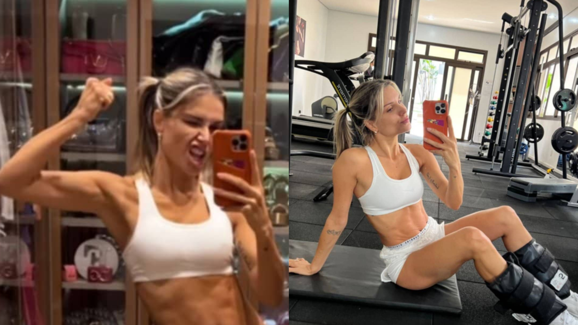De top e micro shorts, Flávia Viana ostenta corpaço torneado em dia de treino