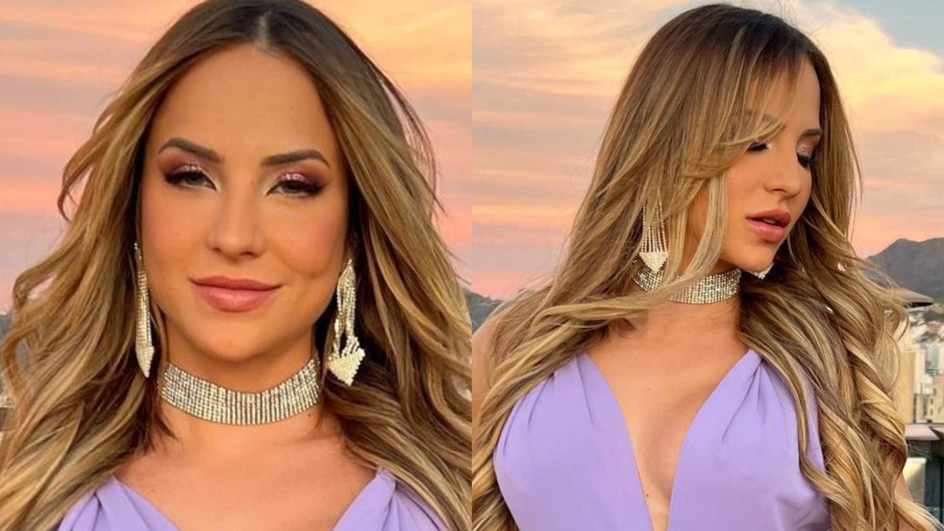 Gabi Martins surge deslumbrante com look lilás fendado e com decotão: ”Uns casam e a gente canta”