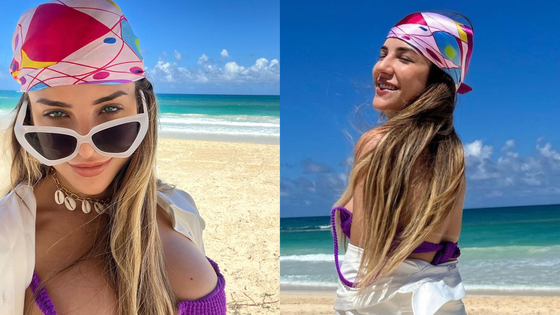 De biquíni roxo, Gabi Martins choca ao exibir corpaço de frente e verso: ”Quanta beleza”