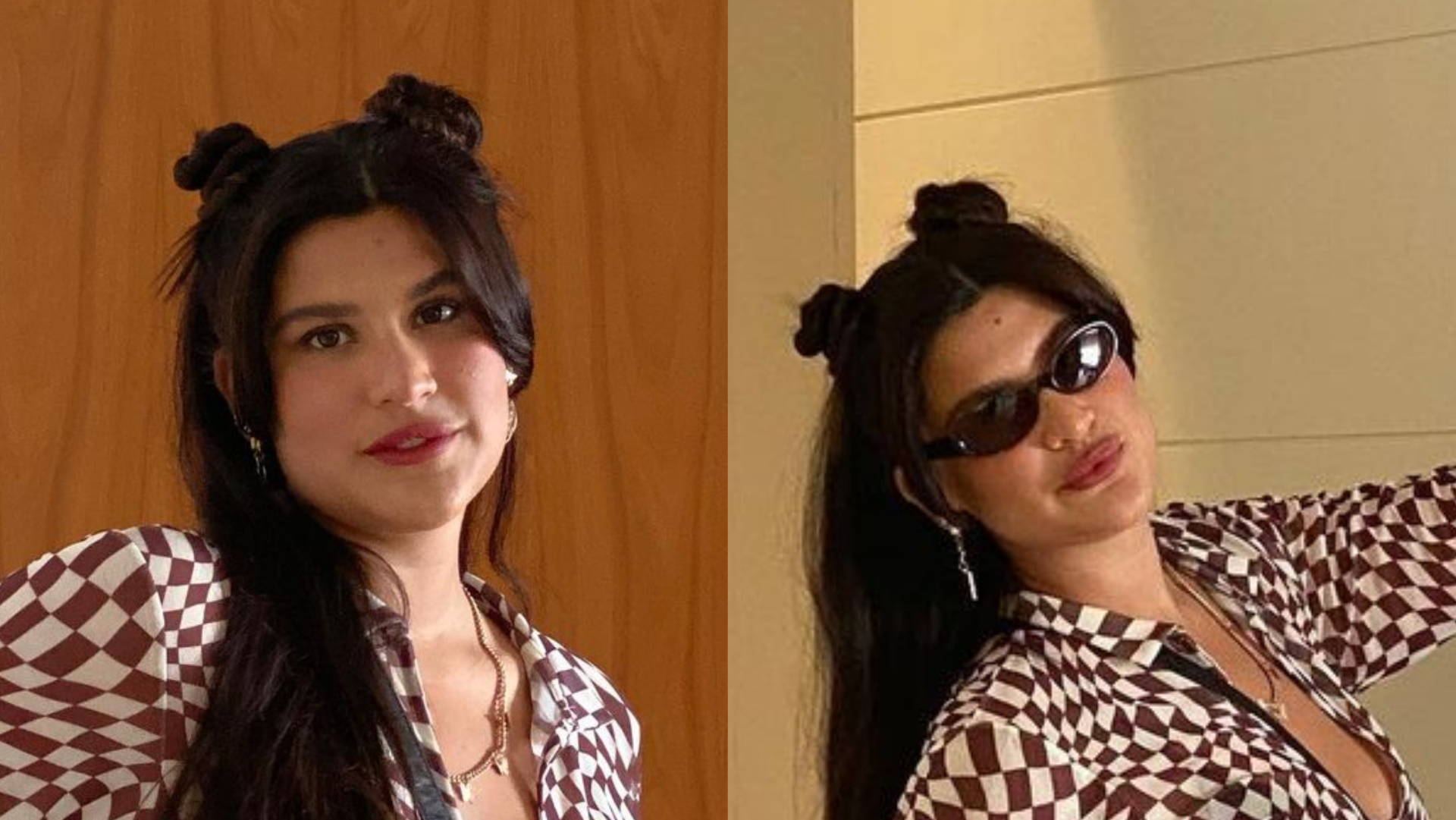 Giulia Costa aposta em camisa com decote e minissaia jeans: ”Linda mulher”