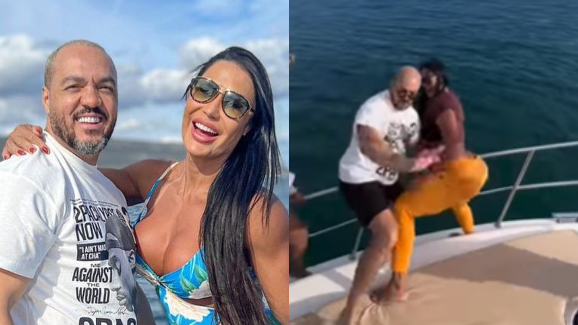 Gracyanne Barbosa rebola ao lado de Belo em passeio de barco durante viagem