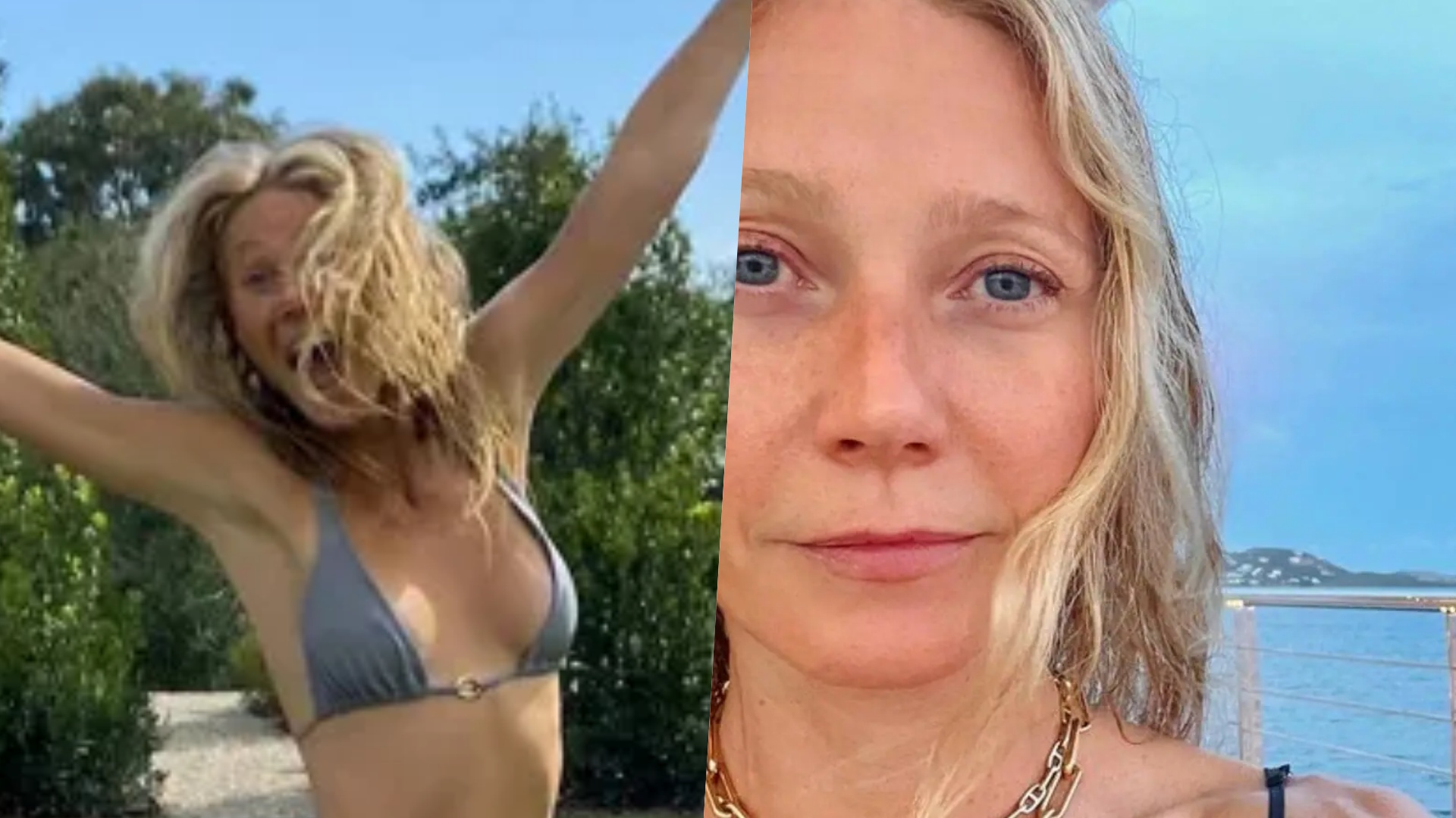 Gwyneth Paltrow posa de biquíni em clique sem edição e reflete sobre a idade: ”Evidência”